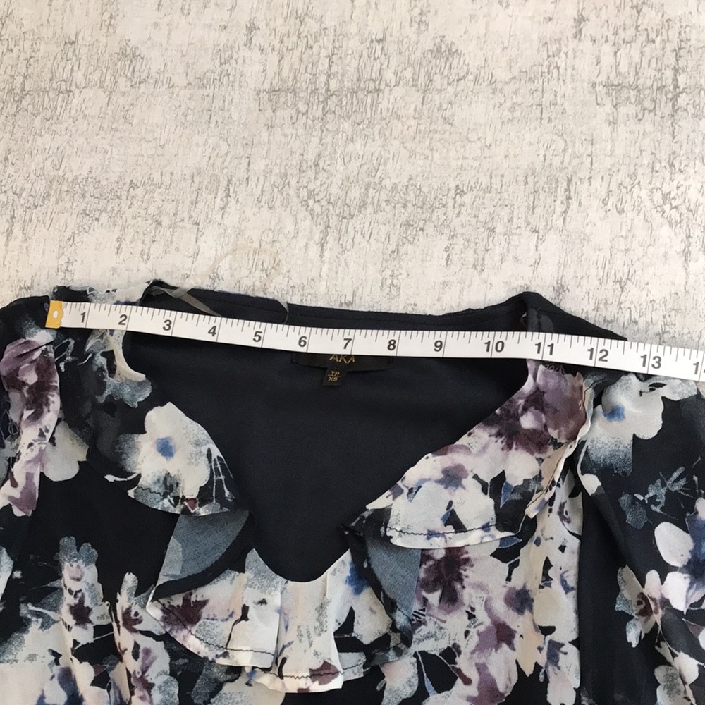 AKA Sapphire Blue Floral Mini Dress with Tiered Ruffles; Long Sleeve; XS - Picture 10 of 16